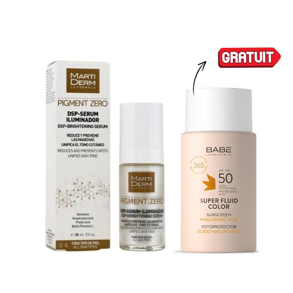 1 PACK MARTIDERM DSP-Sérum Illuminateur 30ML + ECRAN BABE Super Fluid Color Protection Solaire SPF 50 50ML OFFERT